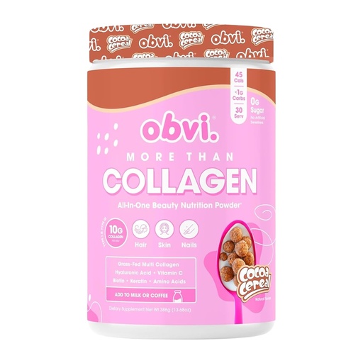 [BRSROGIKOEBWMFDF] Obvi More Than Collagen Powder | Supports Healthy Hair, Skin, Nails, Joints, Gut | Grass-Fed Multi Collagen Supplement with Hyaluronic Acid, Biotin, Keratin | Cocoa Cereal, 30 Servings