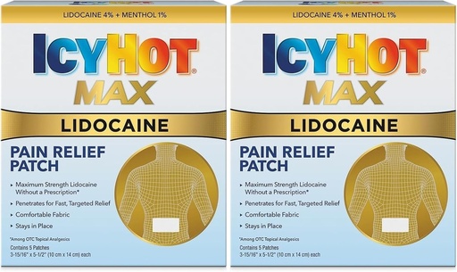 [BRSROHDYBAPAYEQ7] Icy Hot Max Strength Lidocaine Pain Relief Patch (5 Count) Penetrates for Fast, Targeted Relief (Pack of 2)