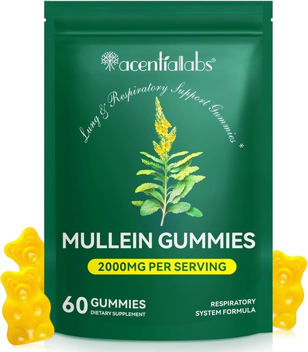 [BRSRAAYCCUBRG23A] Mullein Gummies for Lung Cleanse,Natural Mullein for Lung Cleanse Support,Lung Cleanse for Smokers,Mullein Herbal Supplements with Chlorophyll (60 Chews)