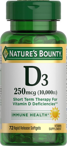 [BRSWIZL3AVYGICTI] Nature's Bounty Vitamin D for Immune Support, Vitamin D Provides Immune Support and Promotes Healthy Bones, 10000IU, 72 Softgels (Pack of 1)
