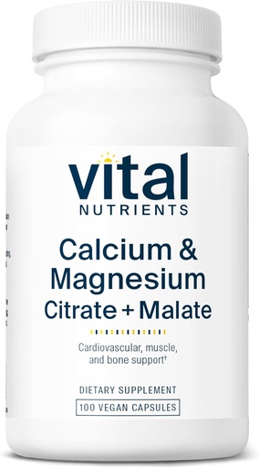 [BRSWIYAIC4HQO3D4] Vital Nutrients Calcium and Magnesium | Citrate and Malate Complex | Vegan Supplement | Support Bone Strength, Muscle and Cardiovascular Health* | Gluten, Dairy and Soy Free | Non-GMO | 100 Capsules