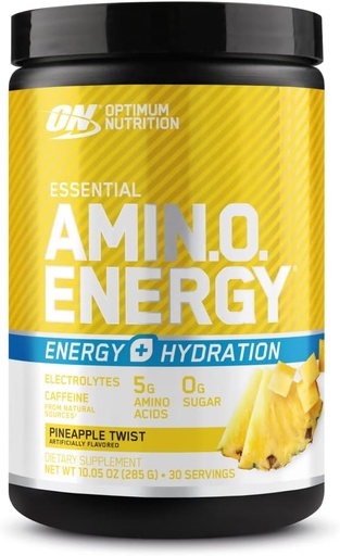[BRSWGFQ3CABBS3LU] Optimum Nutrition Amino Energy Powder Plus Hydration, com BCAA, Electrolytes e Cafeína, Pineapple Twist, 30 Servings (Packaging May Vary)