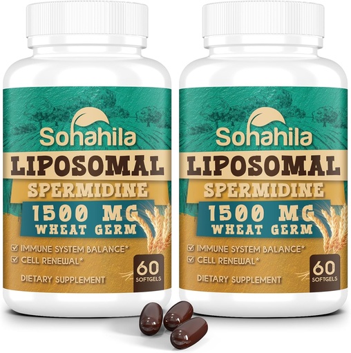 [BRSROYI7CAHAGCA7] Spermidin Supplement 15 MG - 99% Renhet, høy absorpsjon, 1500 MG Fermentert hvete Germ Extract med sink og tiamin, Spermidin for menn og kvinner - Cellular Renewal, Aging Defense, Energi, 120 Softgels