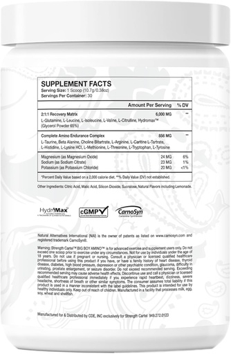 [BRSRAY3RCEBRQALV] STRENGTH CARTEL Big Boy Aminos Lemon Cake, 30 Servings (Pack of 1)