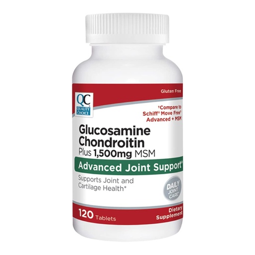 [BRSRMGT6AVYBUELH] Quality Choice Glucosamine 1500 mg with Chondroitin and MSM Joint and Cartilage Health Dietary Supplement in 120 Tablet Bottles