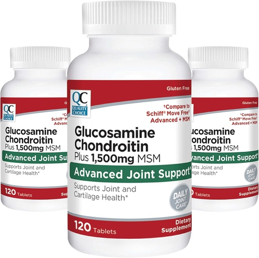 [BRSRMGT7BZ7B6F37] Elección de calidad Glucosamina 1500 mg con condroitina y MSM Conjunto y cartílago Suplemento dietético en 120 botellas de tableta (3 Pack)