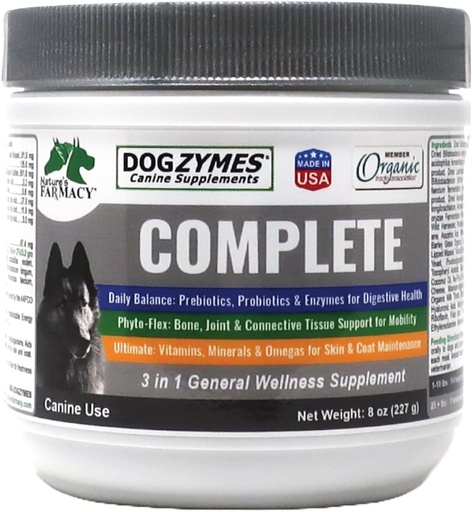 [BRSWECQCA4HGE2Q3] Dogzymes Complete - Probiotics, prebiotics, Glucosamine, Chondroitin, MSM and Hyaluronic Acid, Complete Skin and Coat Care (8 Ounce)