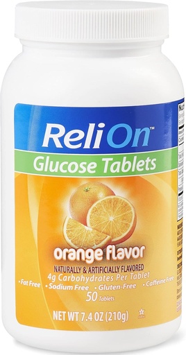 [BRSWK2YMAQDGYC34] Relion glucose tabletten - Oranje smaak - 50 Telt