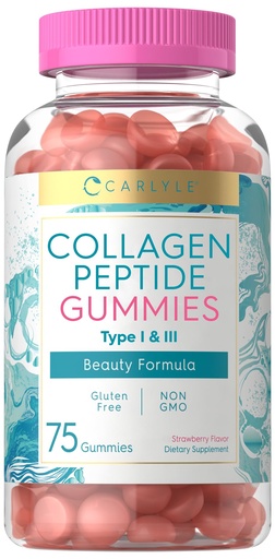 [BRSWYBAHOYIGK3YV] Carlyle Collagen Gummies | Strawberry Flavor Beauty Supplement | Collagen Peptides for Women & Men | Type 1 & 3 | Non-GMO, Gluten Free