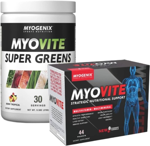 [BRSRABTYDIPAOALU] Myogenix Myovite Super Greens Pulveris un miovīts Multivitamīnu Bandle – Complete Daily Nutrition with Organic Greens & Essential Vitamīni – Atbalsta enerģija, Gremošana, Recovery & Kopējais Wellness