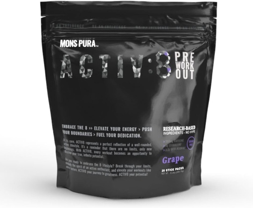 [BRSROBD5BMBRY2DL] Activ8 Grape Pre-Workout 25 Power-Packed Servings 250mg Caffeine
