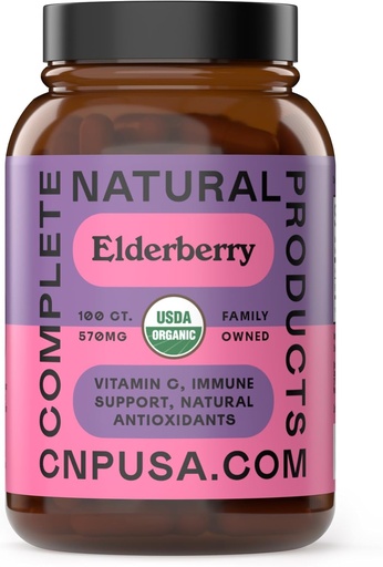 [BRSWYFAPOV7A4FA6] Complete Natural Products Elderberry Capsules 570mg, 100 Ct | Plant-Based Immune Support, Antioxidant-Rich, No Fillers, Made in USA