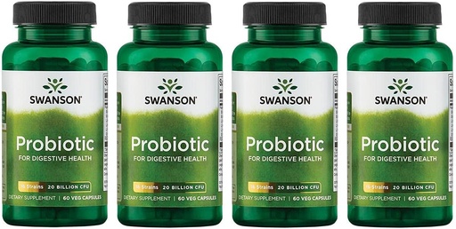 [BRSWGFD3BUAWKDT2] Swanson Probiotic for Digestive Health GI Tract Immune Support Travelers Support 20 Billion CFU with Prebiotic FOS 60 Veggie Capsules (4 Pack)