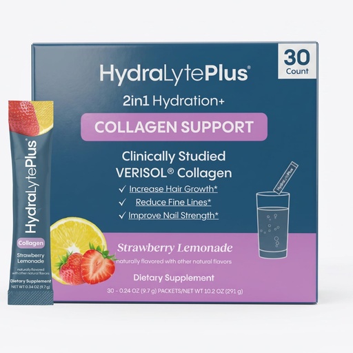 [BRSWYCQ2OYPA22DH] Hydralyte Verisol Collagen Packets with Electrolytes, Hydration Packets with Collagen for Women and Men, Electrolytes Powder with Collagen for Travel and Daily Hydration with Vitamin C (30 Count)