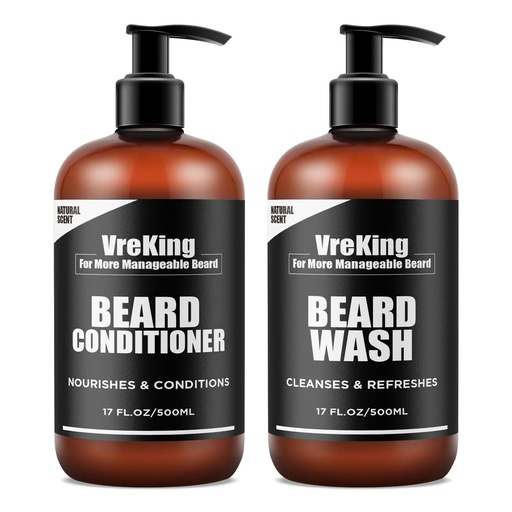 [BRSRAGD3CMMBU3LL] Mens Beard Wash y Beard Acondicionador Conjunto para Hombres, Cara y barba Champú y acondicionador Conjunto para Hombres w / Biotina Facial Crecimiento del cabello Fórmula Dandruff, Regalos para Hombres, 500ml*2