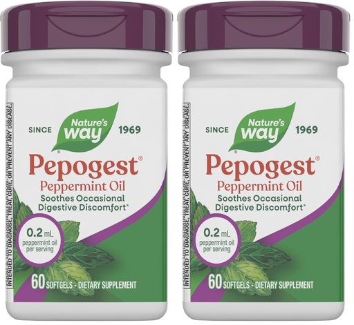 [BRSRAY3ROV5AKHIY] Nature's Way Pepogest Peppermint Oil, Soothes Occasional Gastrointestinal Discomfort*, Enteric Coated Peppermint Oil Softgels, 60 Softgels (Packaging May Vary) (Pack of 2)