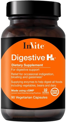 [BRSWY2QNCIFQGCD6] Invite Health Digestive Hx® - Improves Digestion and Offers Relief for Occasional Indigestion, Bloating and Gas -Contains Pancreatic Enzymes, Pepsin and Betain HCL - 90 Vegetarian Capsules (2-Pack)