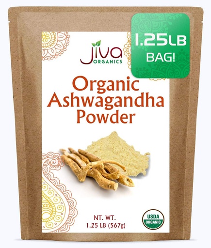[BRSWYFAHDEARU3L2] Jiva Organics Ashwagandha Root Powder 1.25 Pound (20oz) - Gluten Free, Indian Ginseng, Raw, Pure, Non-GMO, Lab Tested Ayurvedic Indian Powder