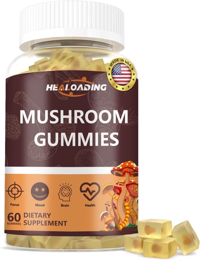[BRSRAHT4BN7RQELD] Mushroom Gummies: 10 Functional Mushrooms in One - Lion's Mane, Reishi, chagaCordyceps & More - Natural Focus & Energy Support- Vegan, Non-GMO-60 Gummies