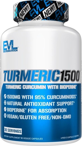 [BRSWGFQFA4IWGC32] Erva alívio curcumina cúrmica com bioperina - EVL 1500mg 95% Curcuminóide curcuminóide curcumino com pimenta preta para imunidade digestiva da pele Fígado e apoio conjunto - Suplemento Vegan não OGM