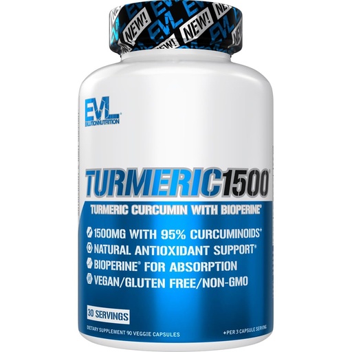 [BRSWGFQFA4IWGC32] Evlution Herbal Relief Turmeric Curcumin with Bioperine - EVL 1500mg 95% Curcuminoid Turmeric Curcumin with Black Pepper for Digestive Skin Immunity Liver and Joint Support - Non GMO Vegan Supplement