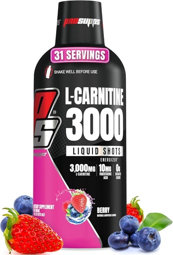 [BRSWKFI7CMOBWGT4] PROSUPPS L-Carnitina Liquid 3000, Stimulant-Free Liquid Shots pentru bărbaţi şi femei - Clean Workout Drink for Energy, Performance & Muscle Recovery - No Sugar, No Carbs - 31 Servings, Berry