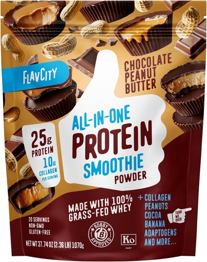 [BRSRMAQDDIGQ2CT7] FlavCity Grass Fed Whey Chocolate Protein Powder - Chocolate Peanut Butter - 25g Protein & 10g Collagen - Made with Organic Cocoa & Coconut Milk - Gluten Free & No Added Sugars (20 Servings)