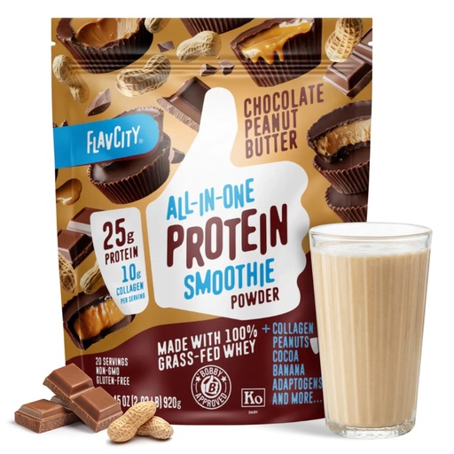 [BRSRMAQDDIGQ2CT7] FlavCity Grass Fed Whey Chocolate Protein Powder - Chocolate Peanut Butter - 25g Protein & 10g Collagen - Made with Organic Cocoa & Coconut Milk - Gluten Free & No Added Sugars (20 Servings)