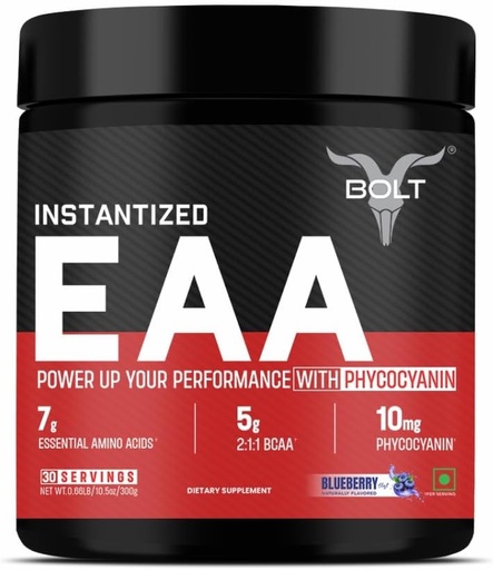 [BRSROALQCINGCAD7] Bolt EAA 300gm, 30 Servings|Nine Essential Amino Acid with BCAA 5000|EAA Supplement for Men & Women- Blueberry Blast