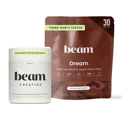 [BRSRABABOUHRADL4] Beam Dream Sleep Powder & Creatine Bundle, Third Party Tested Natural Sleep Aid & Recovery Supplement with Micronized Creatine Monohydrate, Unflavored Pure Creatine Powder for Muscle Strength, Energy
