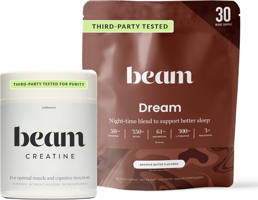 [BRSRABABOUHRADL4] Beam Dream Sleep Powder &amp; Creatine Bundle, Third Party tested Natural Sleep Aid & Recovery Suplemento con micronized Creatine Monohydrate, Unflavored Pure Creatine Powder for Muscle Strength, Energy