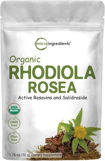 [BRSWKFQZCR6BQFY5] Micro Składniki Organic Rhodiola Rosea Root Extract, 50g Proszek Dwutlenek 124; Adaptogenetic Herb Based Supplement with Active Rosavins & Salidrosides between 124; Wspomaga energię i relaks 124; Nie GMO, Filler Free