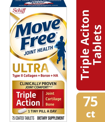 [BRSWY2YKOAGQYE36] Move Free Type II Collagen, Boron & HA Ultra Triple Action Tablets, Move Free (75 Count in A Bottle) 1 ea (Pack of 3)