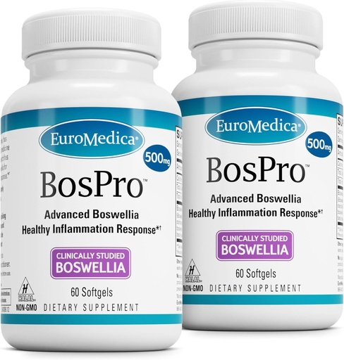 [BRSROEI2CFYRSHTH] EuroMedica BosPro - Supplément d'extrait de Boswellia Serrata - Supplément diététique pour un soutien pulmonaire sain - Formule de supplément à base de plantes - 60 Softgels, 2 Pack (120 Softgels)