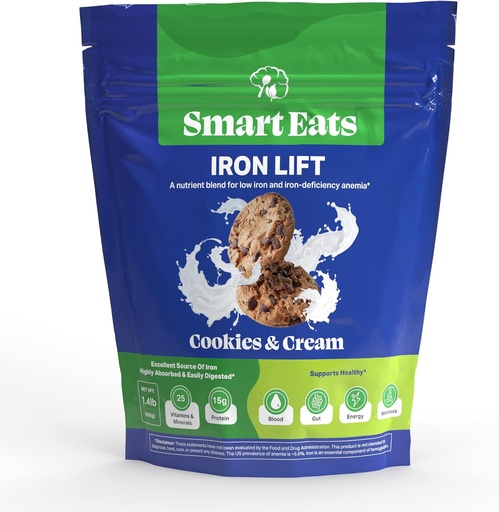 [BRSROZAQA4BQY33D] Smart Eats Iron Lift | Powder Iron Supplement | More Energy | Gentle Iron | Support Hair, Skin, Digestion | Great for Kids & Adults | Makes Tasty Drinks/Smoothies | Cookies & Cream | 30 Scoops