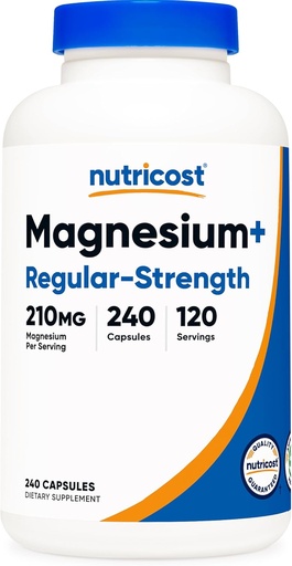 [BRSROGI2OQFQ4ADG] Nutricost Magnesium+ Regular Strength (210mg, 240 Capsules) - 120 Servings, Made with Magnesium Glycinate and Oxide, Non-GMO, Gluten Free and Vegan Friendly