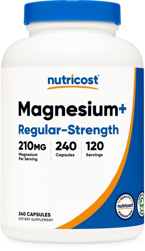 [BRSROGI2OQFQ4ADG] Nutricost Magnesium+ Regular Strength (210mg, 240 Capsules) - 120 Servings, Made with Magnesium Glycinate and Oxide, Non-GMO, Gluten Free and Vegan Friendly
