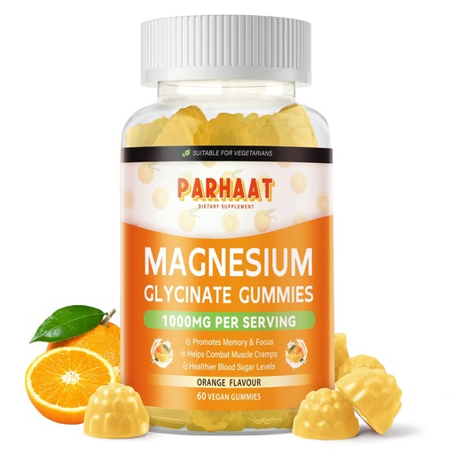 [BRSRAFT5B4NRGADG] Magnesium Glycinate Gummies 1000mg - Sugar Free Magnesium Potassium Supplement with Vitamin D, B6, CoQ10 for Calm Mood & Sleep Support - 60 Orange Gummies