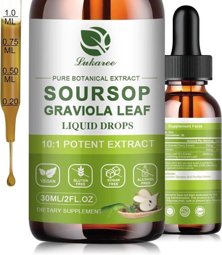 [BRSROCYHCENGYG3B] Nature Soursop Bitters Vedelik, 15 päeva tarnida Graviola õli rakkude toetamiseks ja regeneratsiooniks, antioksüdandid, immuunvõimendid, seedetraktid, suhkruvabad, gluteenivabad, hapu SOP multivitamiini tilgad 1 FL OZ