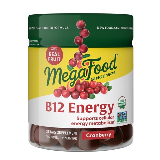 [BRSWY2QOA4GWYEI2] ​MegaFood Vitamin B12 Energy Gummies - Vegan - With Methyl B12 Vitamins to Support Cellular Energy Production - Cranberry - Daily Vitamin B12 Supplement - USDA Organic - 70 Gummies, 35 Servings
