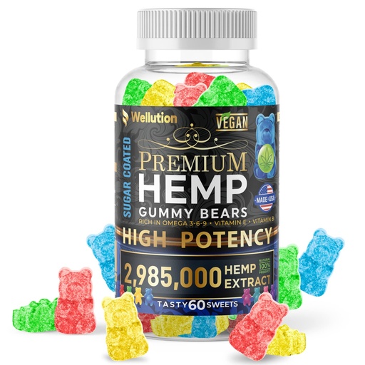 [BRSWGHA3B57A4CLP] WELLUTION Sugar-Coated Hemp Gummies – High Potency 2,985,000 MCG – Natural Fruity Bears for Relaxation and Peace - Fast-Acting - 60ct