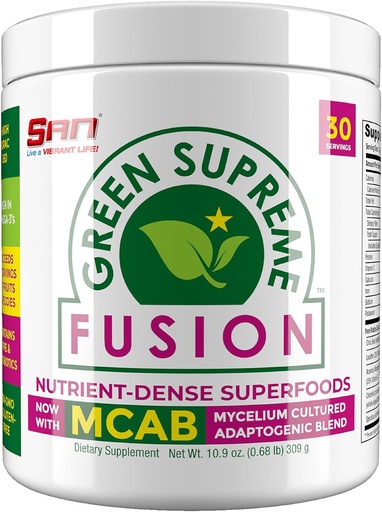 [BRSWIZAGAB6WIFTY] SAN Nutrition’s Green Supreme Fusion Blend Antioxidant: Super Greens Smoothie Mix with Spirulina, Chlorella, Adaptogenic Mushrooms, 30 Servings