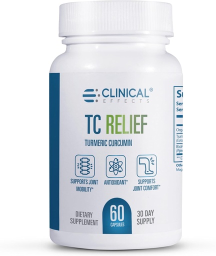 [BRSWGCA5CB7BAC3V] Clinical Effects TC Relief - Turmeric Curcumin with Bioperine Black Pepper - Joint Supplement for Comfort and Mobility - 60 Capsules
