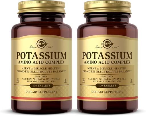 [BRSWIZ33AUOWOC3I] Solgar Potassium Amino Acid Complex - 100 Tablets, Pack of 2 - Promotes Electrolyte Balance - Non-GMO, Vegan, Gluten Free, Dairy Free, Kosher - 200 Total Servings