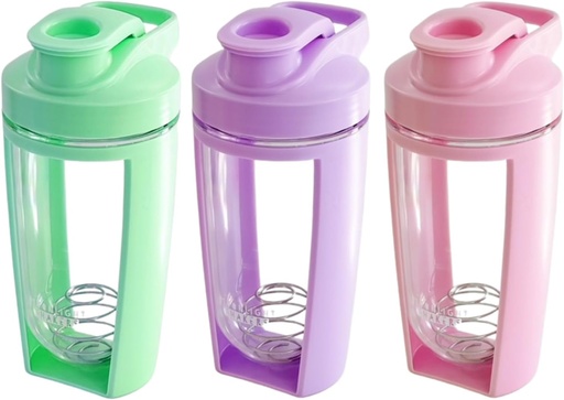 [BRSRAZI6A5YRA2QZ] Holdfény Makers Set of 3 Aranyos 16oz Protein Shaker üveg, Acél Whisk Ball - Levegőálló, Mosogatógép Safe Gym Bottle, Shaker Cups proteinShakes, Előedzés italok Mixer Cup - rózsaszín, zöld, lila