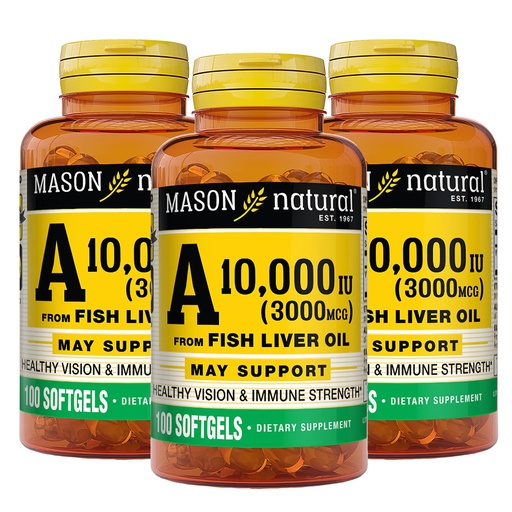 [BRSW2FI7OINBGCLP] MASON NATURAL Vitamin A 3,000 mcg (10,000 IU) from Fish Liver Oil, Supports Vision & Immune Health, 100 Softgels, Pack of 3