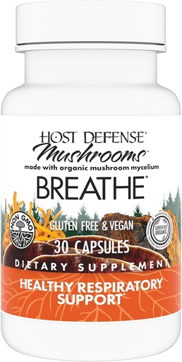[BRSWIBD6OAIQCG3Y] Host Defense Breath * Kapsułki - Suplement do Mushroom immunologicznego i oddechowego - Herbal Lung Health Supplement z Chaga, Reishi & Cordyceps - 30 Kapsułki (15 Sług) *