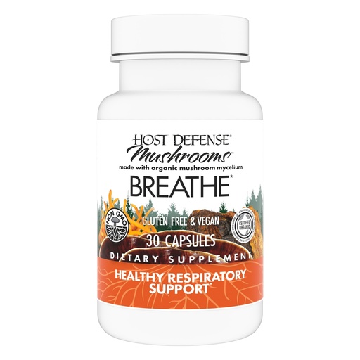[BRSWIBD6OAIQCG3Y] Host Defense Breathe* Capsules - Immune & Respiratory Support Mushroom Supplement - Herbal Lung Health Supplement with Chaga, Reishi & Cordyceps - 30 Capsules (15 Servings)*