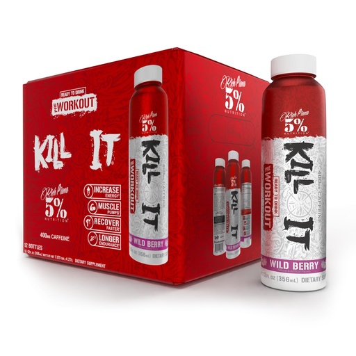 [BRSRMCQ5AAPR62YZ] 5% Nutrition Kill It Ready-to-Drink High Stim Pre Workout | 400mg Caffeine Energy Drink | Extreme Pump, Endurance, Focus & Hydration | Citrulline, Beta Alanine, Taurine | 12 Pack (Wild Berry)