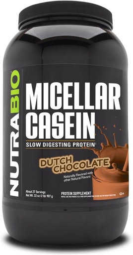 [BRSWIEA2BMCBEELG] NutraBio Casein Protein Powder, Micellar Casien Powder, 25g Slow Digesting Protein, hjälper till att hålla dig full, övernattning Muscle Recovery & Growth, BCAA & EAA, Gluten Free, Soy Free, 2lb Chocolate